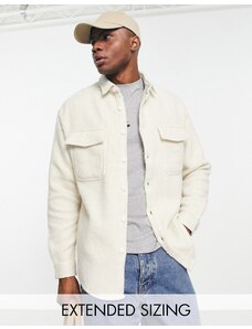 ASOS DESIGN - Camicia oversize in misto lana anni '90 beige con motivo a spina di pesce-Neutro
