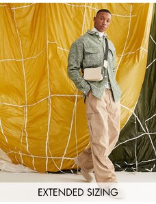 ASOS DESIGN - Camicia giacca oversize anni '90 in misto lana verde medio con motivo a spina di pesce