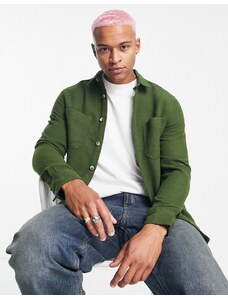 ASOS DESIGN - Camicia giacca in misto lana verde oliva