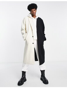 ASOS DESIGN - Cappotto comodo effetto lana combinato bianco e nero