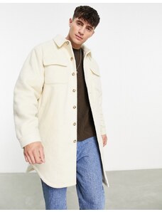 ASOS DESIGN - Camicia giacca oversize taglio lungo effetto lana bianco sporco
