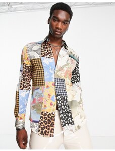 ASOS DESIGN - Camicia in raso con stampa patchwork-Multicolore