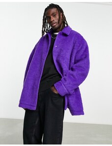 ASOS DESIGN - Giacca coach super oversize effetto lana spazzolata viola