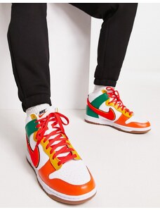 Nike - Dunk - Sneakers alte rétro bianche, verdi e rosse con logo-Bianco