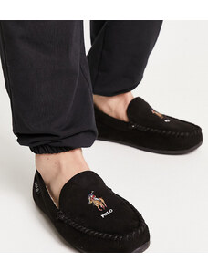 In esclusiva per ASOS - Ralph Lauren - Pantofole a mocassino nere con orso sul pony-Nero