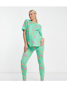 ASOS Maternity ASOS DESIGN Maternity - Pigiama con t-shirt oversize e leggings verdi con dinosauri e aragoste-Viola
