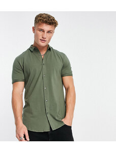 New Look - Camicia attillata a maniche corte in jersey kaki scuro-Verde