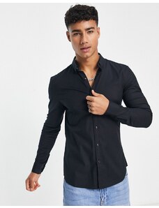 New Look - Camicia Oxford a maniche lunghe nera-Nero
