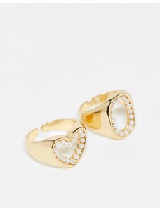 Pieces - Set da 2 anelli color oro con perle