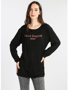 Laura Biagiotti T-shirt Da Donna Lunga Con Strass Manica Nero Taglia L
