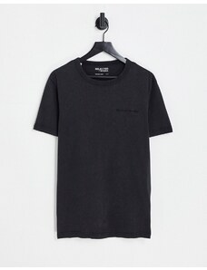 Selected Homme - T-shirt nero slavato con logo ricamato