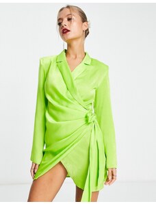 ASOS DESIGN - Vestito corto stile blazer a portafoglio in raso verde lime