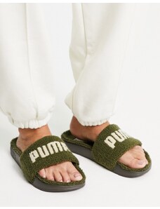 Puma - Sliders in pile kaki con logo-Marrone