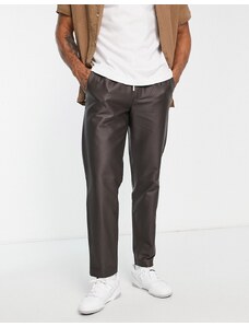 Topman - Pantaloni ampi marroni in pelle sintetica-Marrone