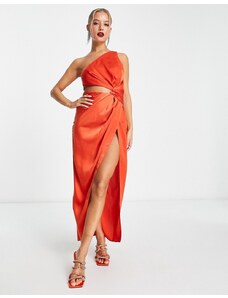 ASOS DESIGN Curve - Vestito al polpaccio rosso con cut-out e nodo-Arancione