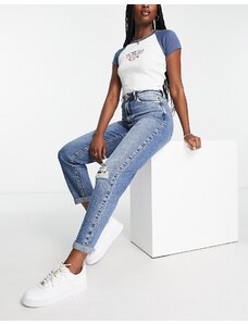 New Look - Jeans a vita alta lavaggio medio con strappi-Blu