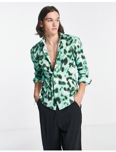 Twisted Tailor - Burgess - Camicia verde fluo con stampa leopardata