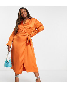 Pretty Lavish Curve - Vestito camicia lungo allacciato in vita arancione zucca