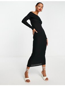 ASOS DESIGN - Vestito maglia midi ultra morbido con scollo Bardot nero