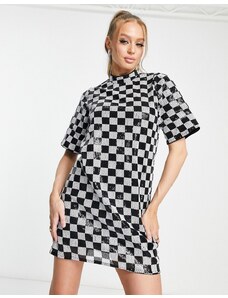 Vero Moda - Vestito corto con paillettes bianco e nero a scacchi-Multicolore