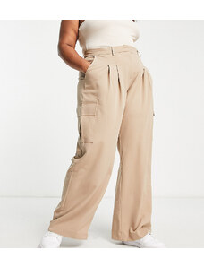 Vero Moda Curve - Pantaloni cargo sartoriali color cammello-Neutro