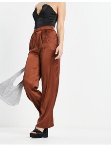 Noisy May - Pantaloni in raso color ruggine a fondo ampio-Marrone