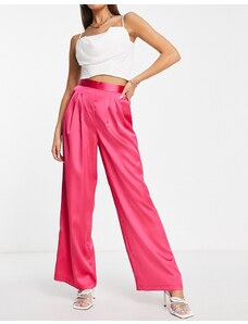 ASOS DESIGN - Pantaloni in raso con pieghe, rosa acceso