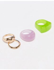 Monki - Confezione da 4 anelli multicolore in plastica