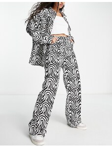 Pieces - Jeans a fondo ampio zebrati in coordinato-Multicolore
