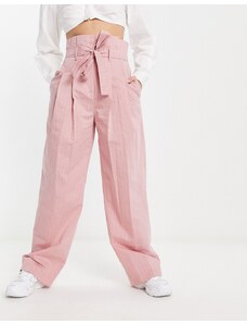 ASOS DESIGN - Pantaloni a righe con vita alta e cintura rosa