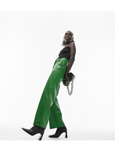 Topshop Petite - Pantaloni a fondo ampio in pelle sintetica verdi-Verde