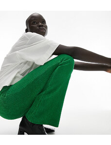 Topshop Petite - Pantaloni a zampa elasticizzati in velluto a coste verdi-Verde