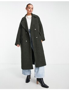 ASOS DESIGN - Cappotto elegante doppiopetto in misto lana bouclé kaki-Marrone