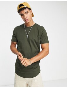 Jack & Jones Essentials - T-shirt taglio lungo con fondo arrotondato kaki-Verde