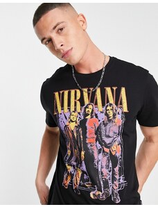 Only & Sons - T-shirt nera con stampa Nirvana sul petto-Nero