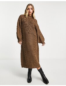 Object - Vestito lungo modello dolcevita in maglia spessa marrone