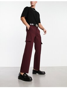 Bershka - Pantaloni sartoriali eleganti ampi color bordeaux-Rosso