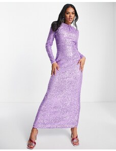 Jaded Rose - Modest - Vestito lungo a maniche lunghe viola con paillettes