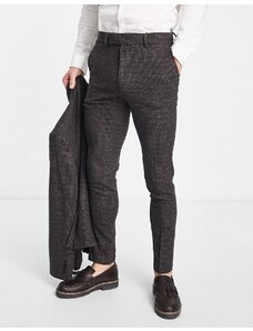 ASOS DESIGN - Pantaloni da abito skinny in misto lana a quadretti marroni-Marrone