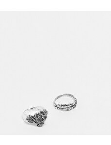ASOS DESIGN - Confezione da 2 anelli in argento sterling a forma di drago e artiglio