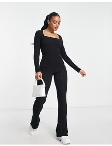 ASOS DESIGN - Tuta jumpsuit aderente nera a coste con scollo squadrato-Nero