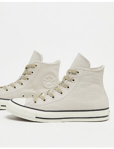Converse - Chuck Taylor All Star - Sneakers alte in pelle con interno in pelliccia sintetica color beige sabbia-Neutro
