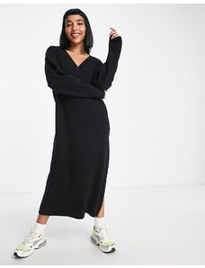 Weekday - Ellen - Vestito maglia midi nero con scollo a V