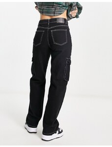 Bershka - Jeans cargo con cuciture a contrasto neri-Nero