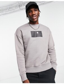 Calvin Klein - Felpa comoda grigia con logo squadrato zigrinato-Grigio