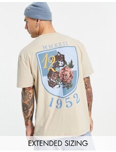 ASOS DESIGN - T-shirt beige comoda con stampa di rose sul retro-Neutro