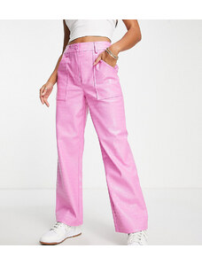 Miss Selfridge Petite - Pantaloni dritti in vernice rosa effetto coccodrillo con spacco laterale sul fondo-Arancione