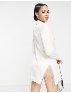 Femme Luxe - Vestito blazer con spacco laterale e finiture con strass bianco