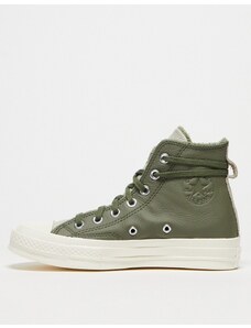 Converse - Chuck 70 Hi - Sneakers alte in pelle verde utility con interno in pelliccia sintetica