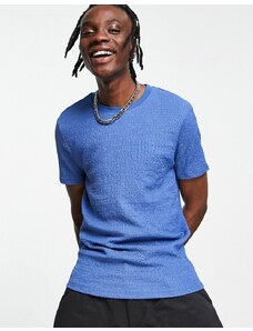 ASOS DESIGN - T-shirt skinny corta in tessuto stropicciato blu